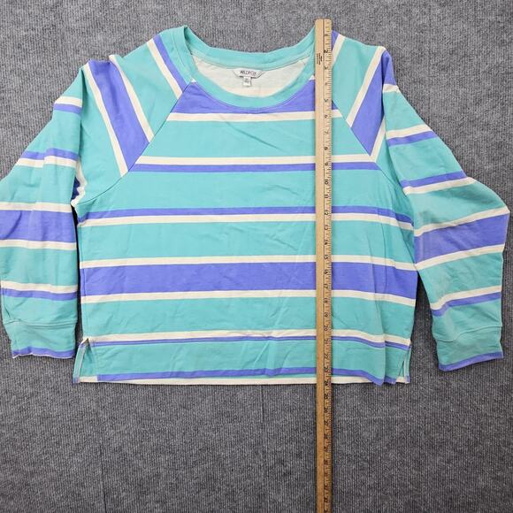 Wildfox Sweater Womens XL Blue Green Striped Crewneck Pullover Lightweight Top - Picture 3 of 7